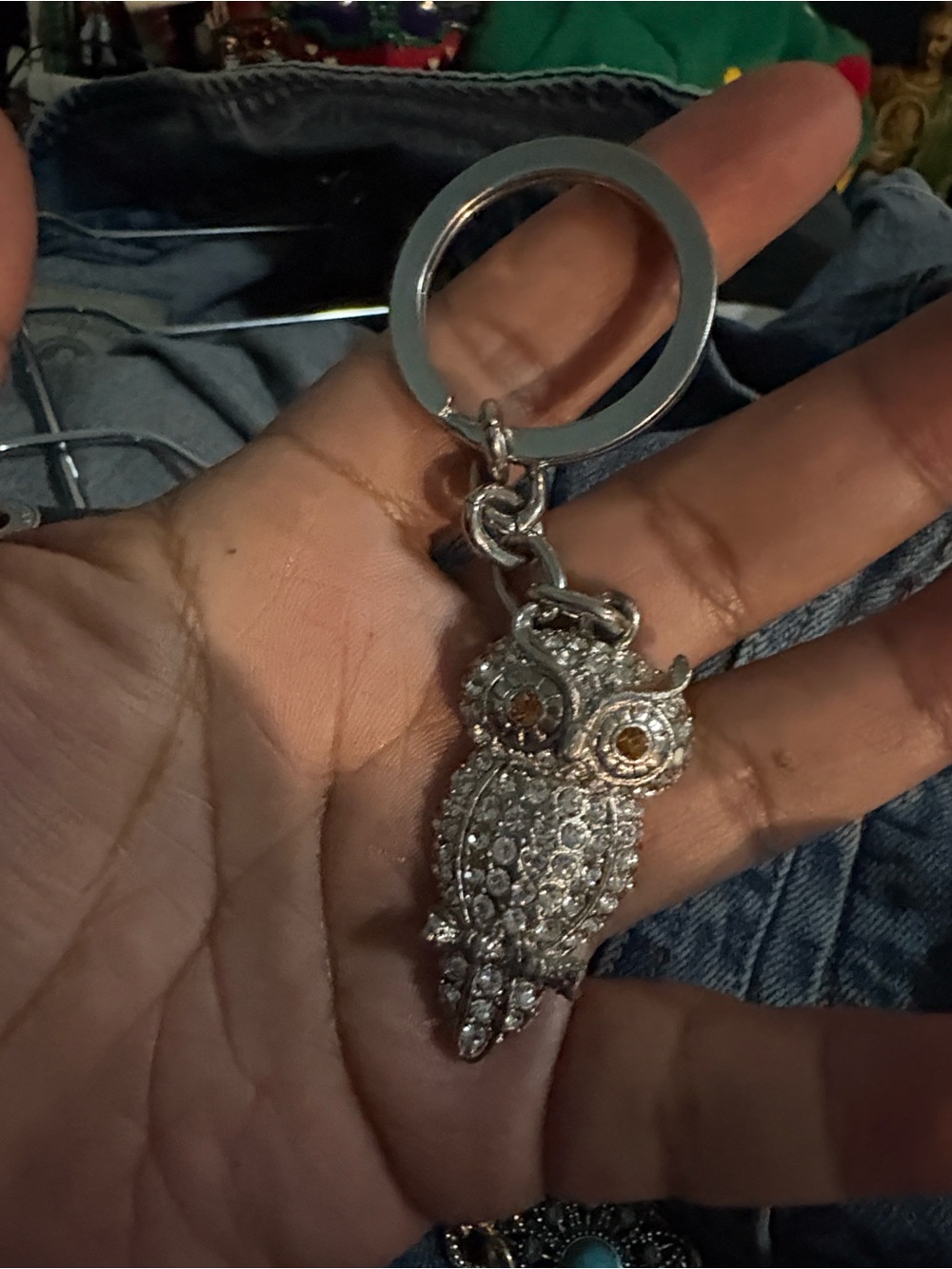 Crystal Owl Keychain Charm - Silver
